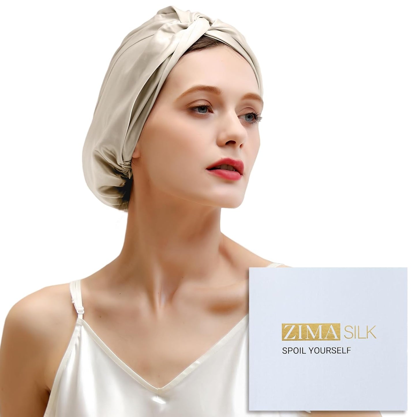 ZIMASILK 100% 22 Momme Mulberry Silk Bonnet for Sleeping Women, Breathable Silk Hair Wrap for Premium Hair Protection - Reducing Friction (1Pc, Cream)