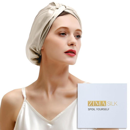 ZIMASILK 100% 22 Momme Mulberry Silk Bonnet for Sleeping Women, Breathable Silk Hair Wrap for Premium Hair Protection - Reducing Friction (1Pc, Cream)