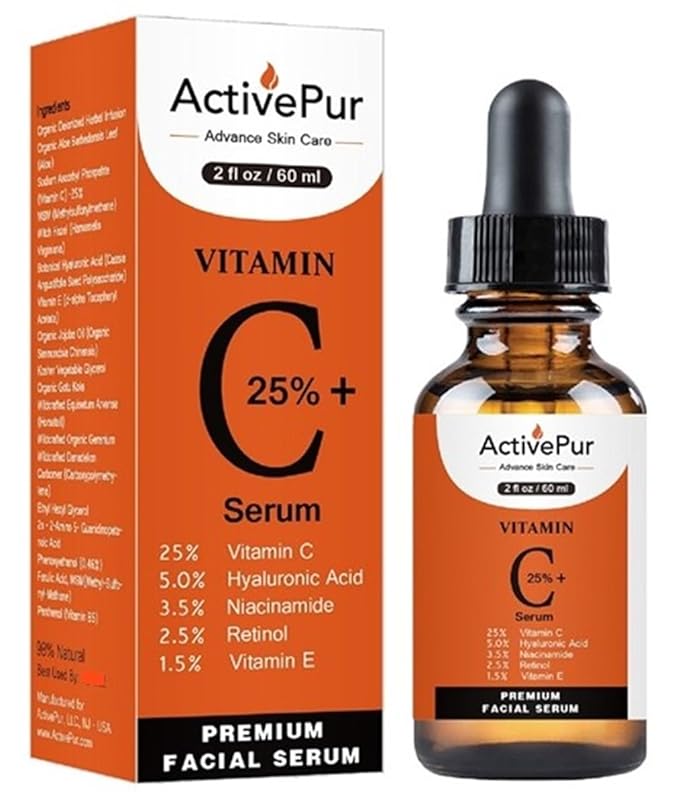 25% Best Vitamin C Serum for Face (2 Oz/60 ml) Vitamin E+B5 Hyaluronic Acid Serum Face Retinol Ferulic Acid Niacinamide Collagen Anti Aging Age Spots Eye circles Vitamin C face Serum
