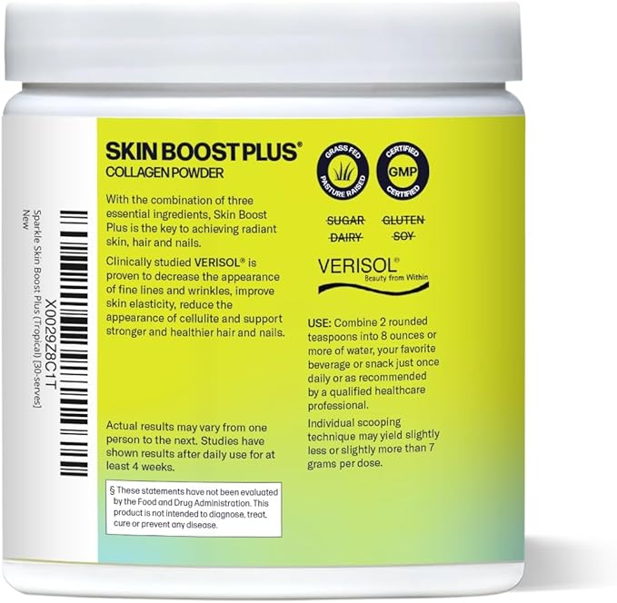 Sparkle Wellness Skin Boost Plus (Tropical) [30-Serves] | Collagen Powder Supplement with VERISOL Bioactive Hydrolyzed Collagen Peptides, Vitamin C & Hyaluronic Acid