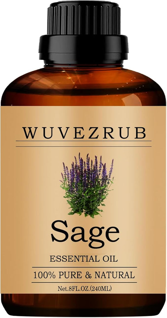 Sage Essential Oils 240ML, Pure Sage Essential Oil for Aromatherapy Diffuser - 8 Fl Oz
