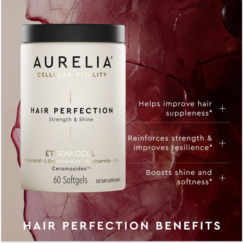 AURELIA Hair Perfection | Advanced Cellular Anti-Aging Supplement | Support Hair Growth | with Zinc, Resveratrol, Niacinamide, Ergothioneine & Ceramosides