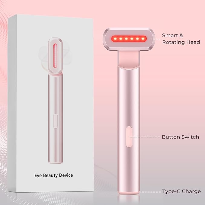 4-in-1 Light-Therapy-Wand,Red Light Therapy for Face and Neck - Microcurrent Facial Device for Anti-Aging - Face & Eye Massager Skincare (2 Colors led Light)
