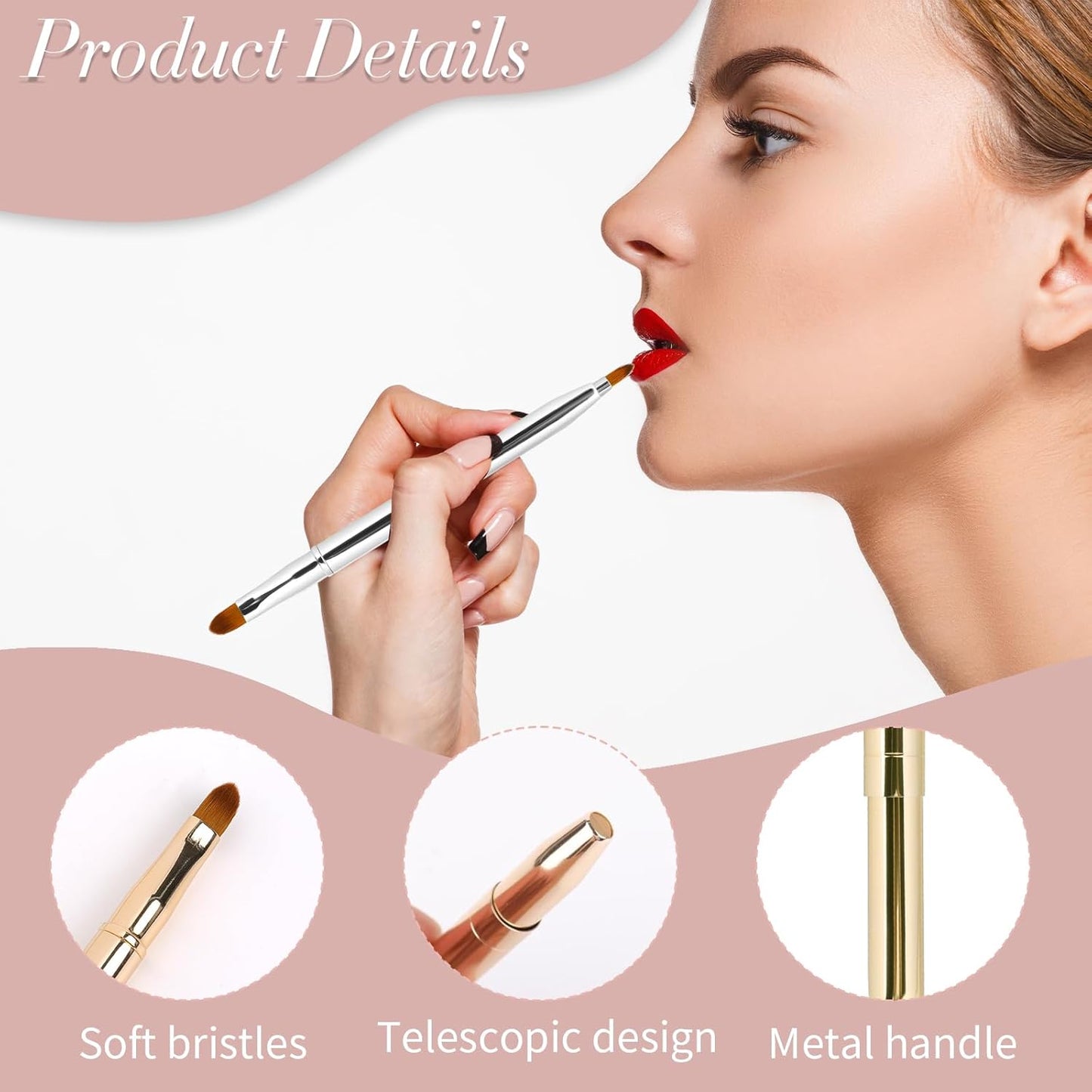 2 Pack Retractable Lip Brush for Lipstick Lip Gloss Double-Ended Lip Makeup Brushes with Cap Lipstick Brush Lip Balm Applicator Travel
