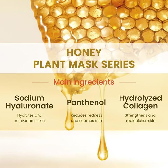 8 Pack Honey Face Sheet Mask Skincare,Hydrating Face Mask For Sensitive Skin,Moisturize,Soothing,Nourish for All Skin Types,Natural Spa Party Facial Mask Skincare Set for Women Men Girls