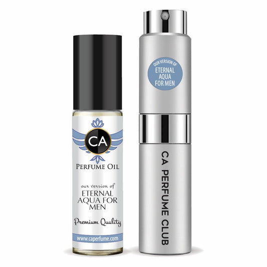 CA Perfume Duo Impression of Eternal Aqua For Men Perfume Layering Set Mens Cologne Long Lasting Travel Size EDP + Body Oil Roll-On Bottle 0.27 Fl Oz+0.33 Fl Oz
