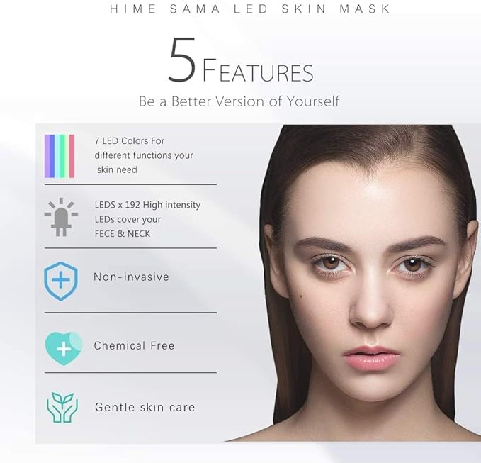 LED Face Mask - 7 Color LED Mask for Face and Neck Skin Care, FSA/HSA Eligible, Blue & Red LED Face Mask, Portable Facial Care Mask and Optical Cosmetic Mask for Home and Travel. A-021