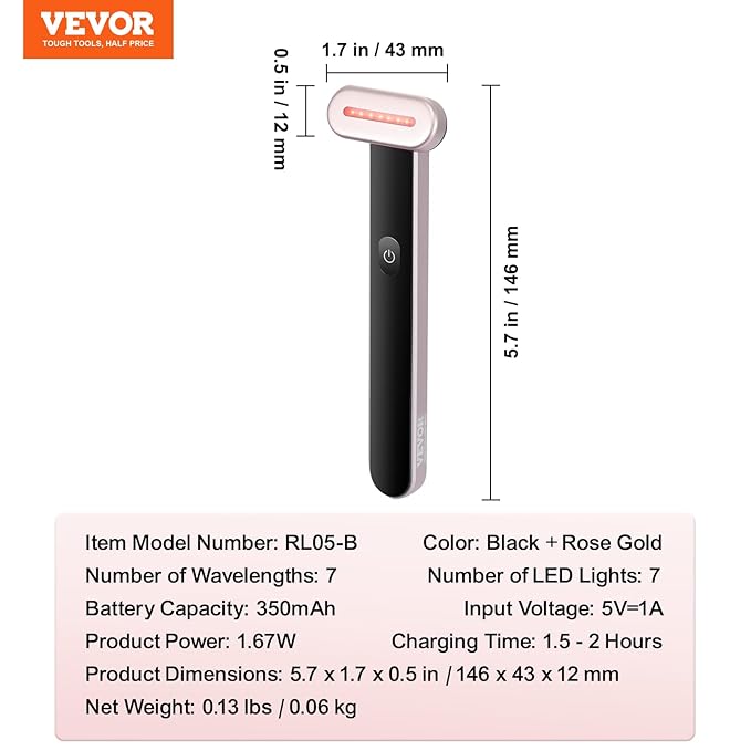 VEVOR Red Light Therapy Wand for Face, 7-Color LED Facial Wand Red Light Therapy Device with Heatig Therapy| Microcurrent Vibrating Massage, Portable LED Beauty Wand for Face, Neck