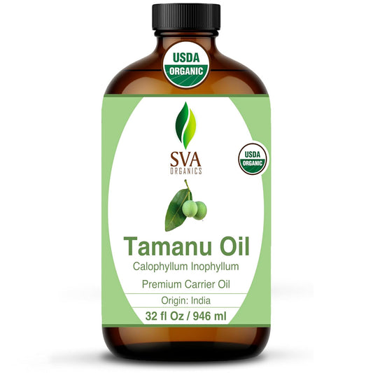 SVA Tamanu Seed Oil Organic - 32 Fl Oz – 100% Natural Cold Pressed Tamanu Oil - for Face, Skin Care, Hair Care, Scalp Massage & Body Massage – Carrier Oil
