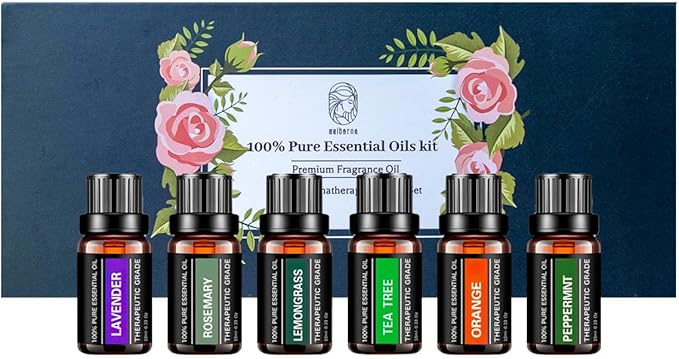 Essential Oils Sets Pure Oils kit- Top 6 Aromatherapy Oils Gift Set-6 Pack, 10ML(Rosemary, Lavender, Lemon Grass, Orange, Peppermint, Tea Tree)