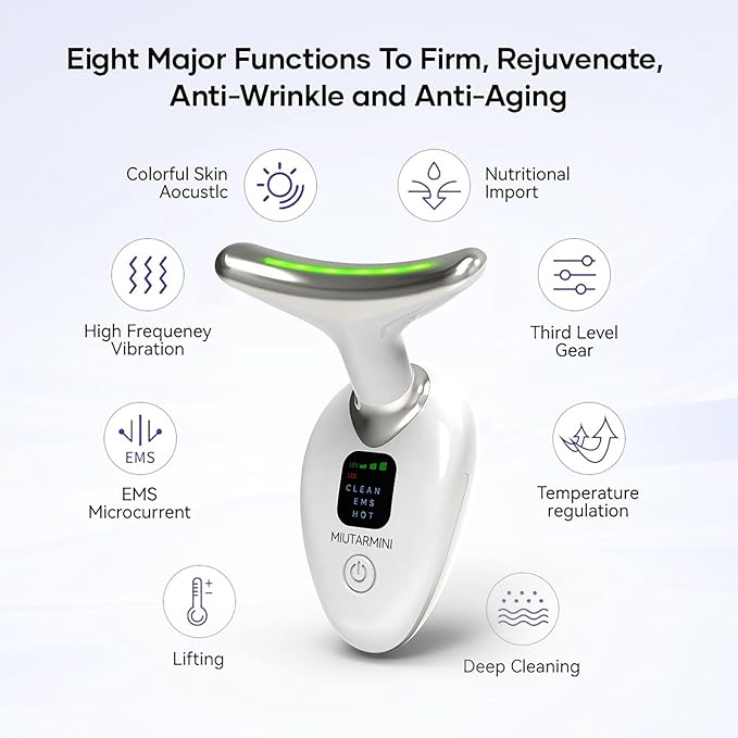 Facial Massager for Face and Neck, Red-Light-Therapy-for-Face and Neck, Face culpting Wand with 7 Color, at-Home Face Tool for Skin Care, Christmas Gifts for Women