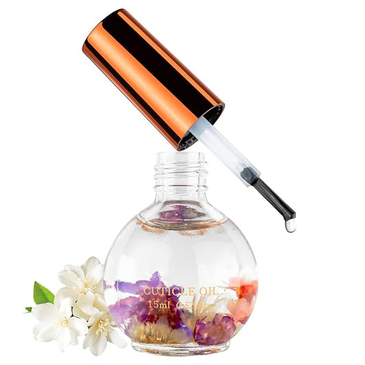 Cuticle Oil, Jasmine Scented Cuticle Nail Oil Infused with Real Flowers, Hydrates, Moisturizes, Strengthens, Repairs, Revitalizing Cuticle Oils for Nails Damage Dry Cuticle, 15ml