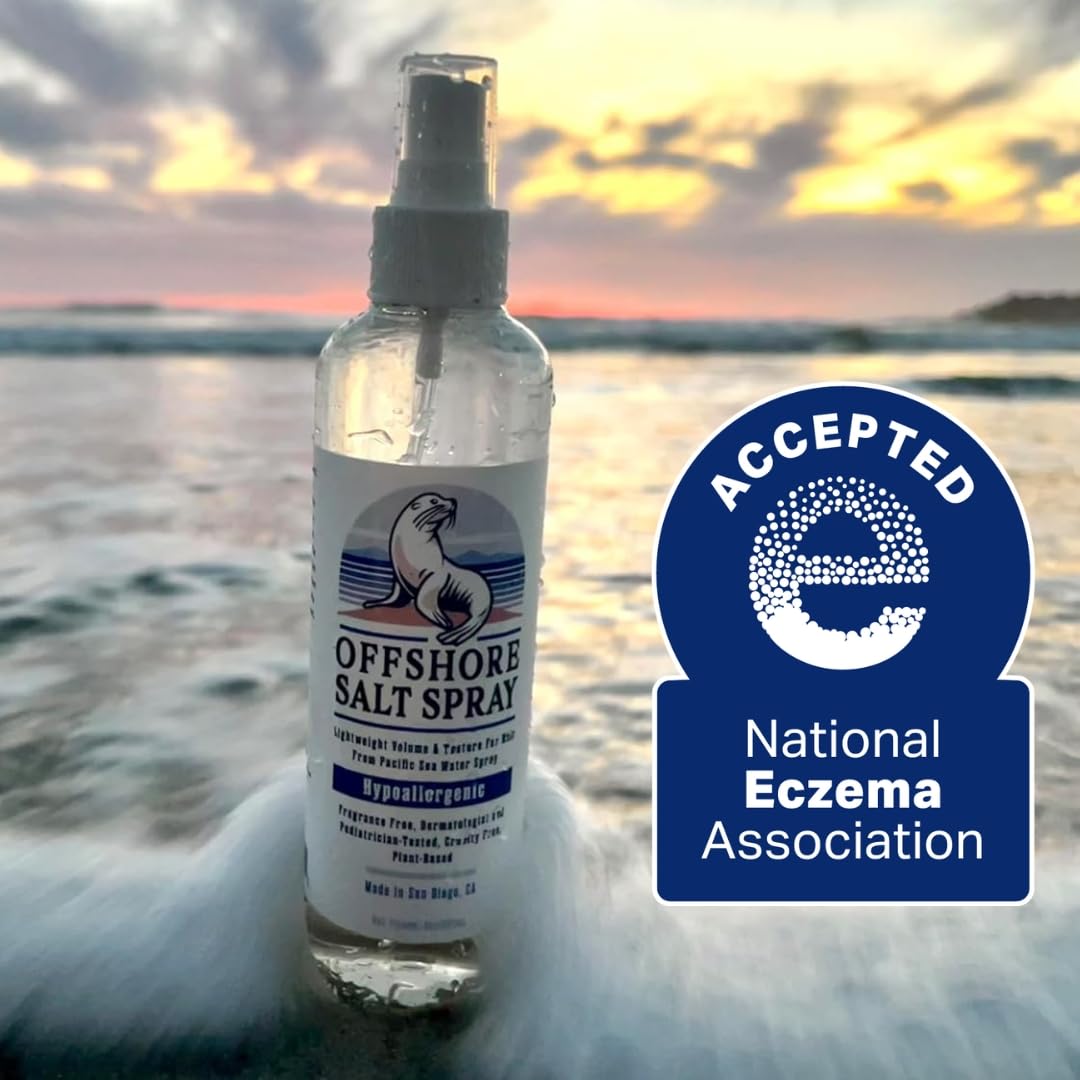 Offshore Salt Spray: Sea Salt Hair Mist for Sensitive Scalp, Lightweight Algae-Based Styling Spray, Hypoallergenic and Dermatologist-Tested, 8oz NATIONAL ECZEMA ASSOCIATION SEAL OF ACCEPTANCE