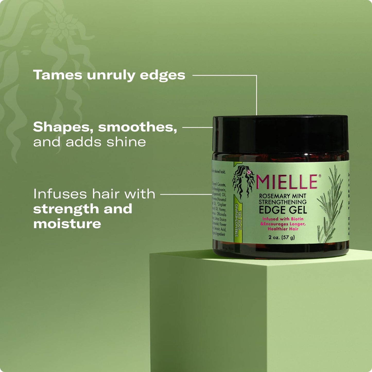 Mielle Organics Rosemary & Mint Edge Control Gel - Strong Hold Hair & Edge Gel for Women & Men - Infused with Biotin, Coconut & Babassu Oil to Encourage Longer, Healthier Hair (2 Fl Oz)