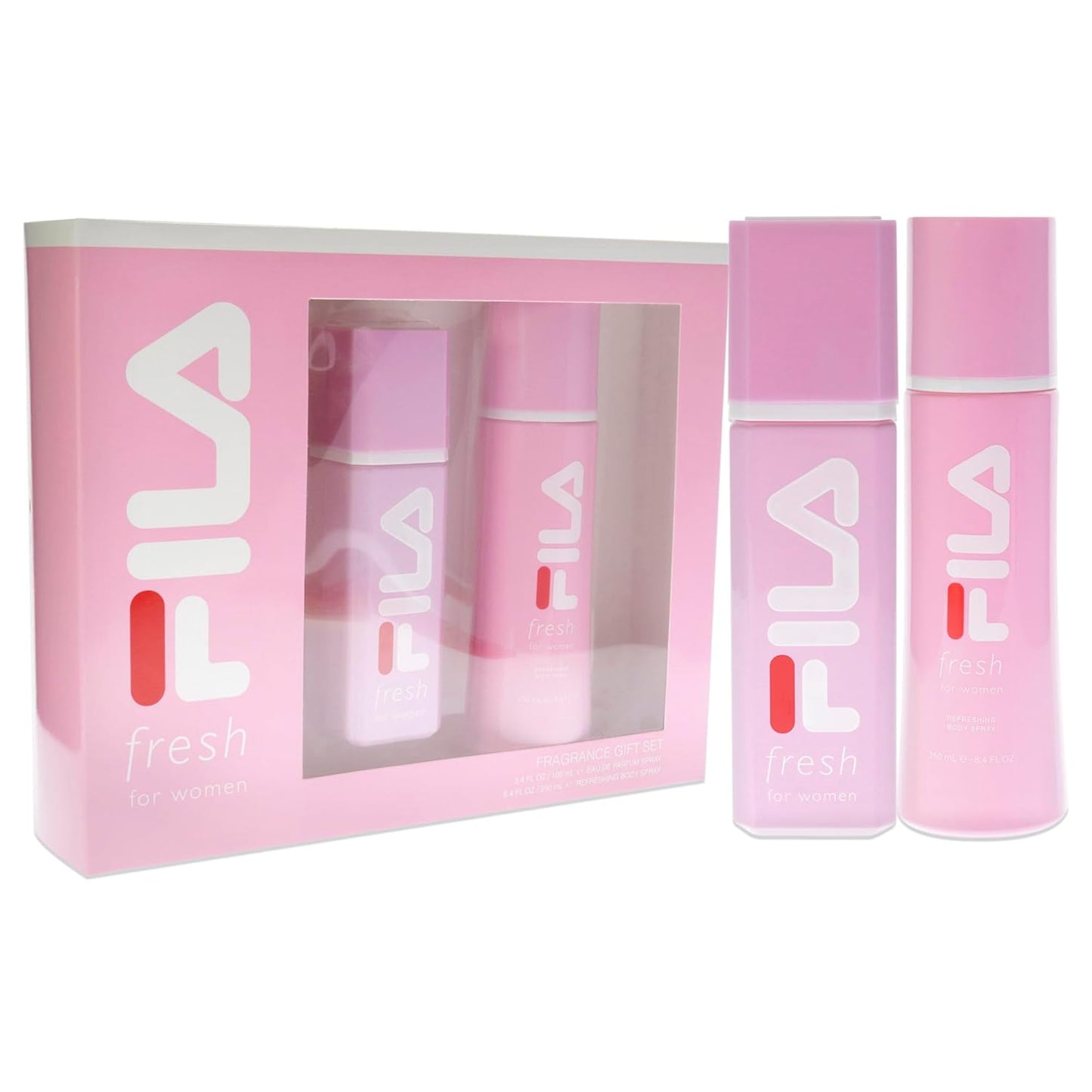 FILA Fresh Gift Set for Women - Intense, Refreshing Body Spray And Perfume Set - Infused With Notes Of Lemon, Strawberry, And Rose - Intense, Long Lasting Scent Arriving In Trendy Pink Bottles - 2 pc