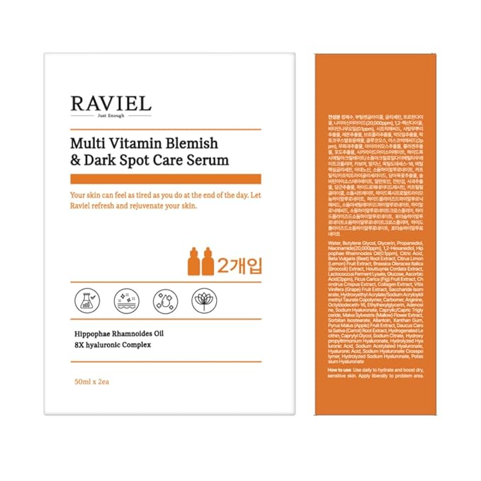 RAVIEL Multi Vitamin Blemish Care Serum | Deep Hydrating Moisturizer with 7 Hyaluronic Acid for All Skin Types | Korean Skincare (1.69 fl oz x 2)