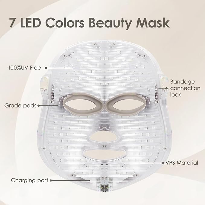 Led Face Mask Light Therapy, 7-1 Colors LED Facial Skin Care Mask, Red Light Therapy for Face, White