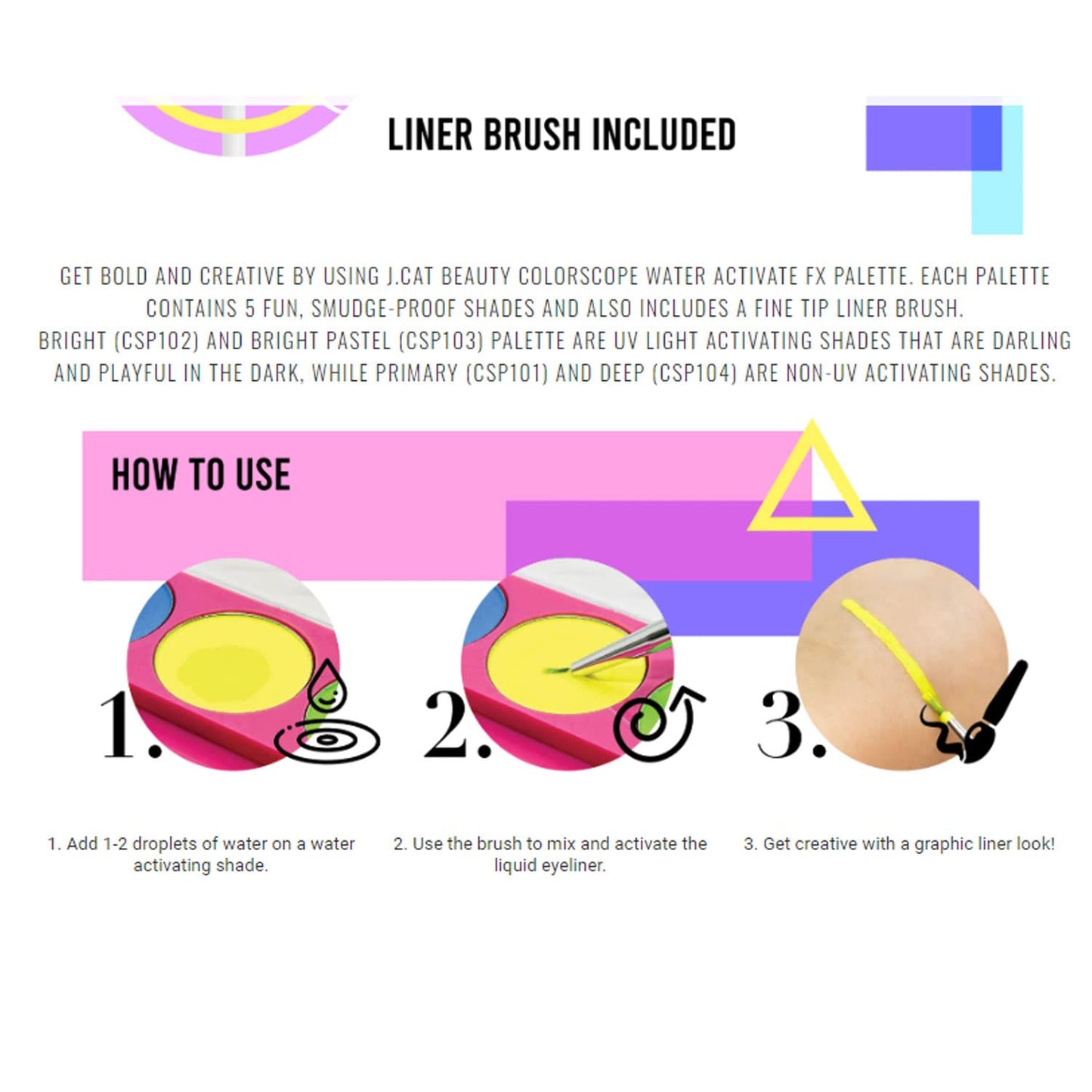 Jcat Beauty 1 Professional [ CSP104 : Deep ] Colorscope Water Activate FX Palette Eyeliner w/Brush + Free Zipper Bag