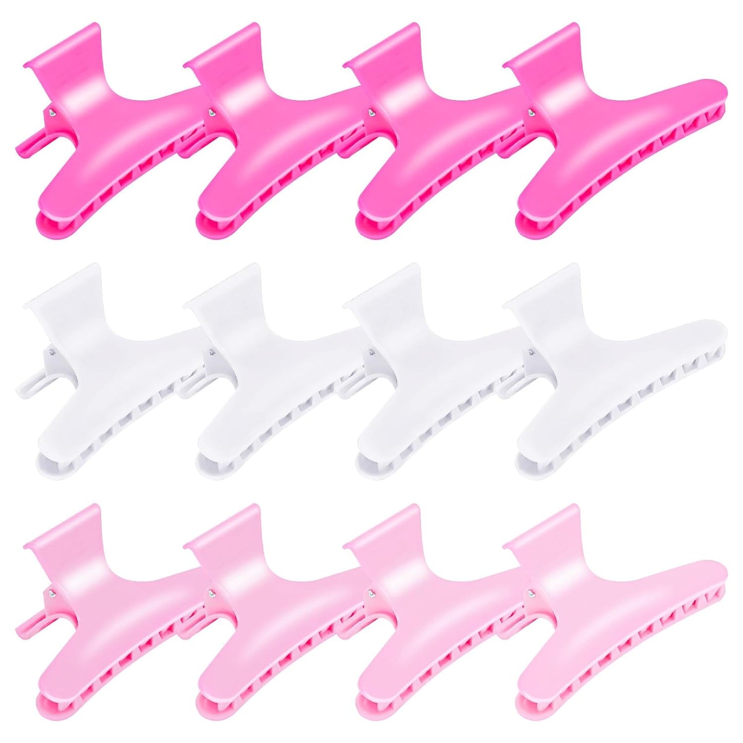 Hair Clips for Styling Sectioning 12 Pack Pink White Hot Pink Butterfly Clamps Hair Claw Clips Pro Salon Hair Clips for Styling, Sectioning, Cutting and Coloring