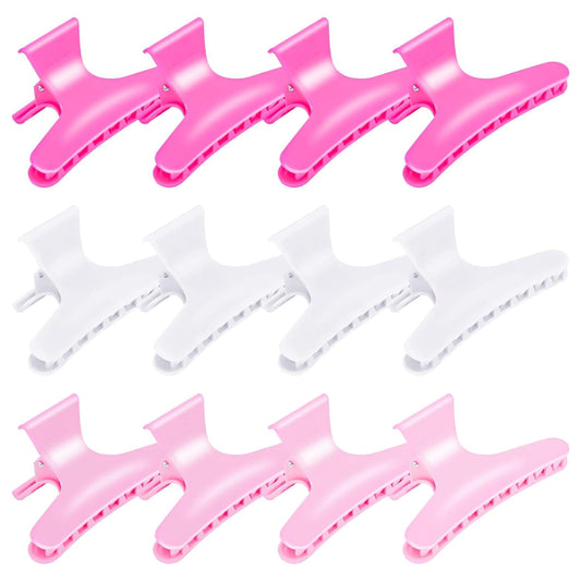 Hair Clips for Styling Sectioning 12 Pack Pink White Hot Pink Butterfly Clamps Hair Claw Clips Pro Salon Hair Clips for Styling, Sectioning, Cutting and Coloring