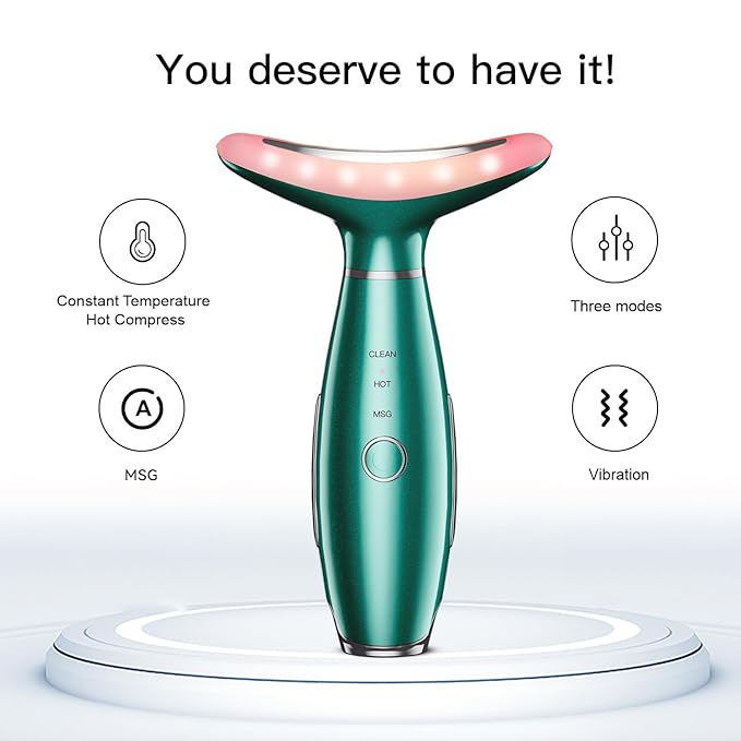 Neck Face Massager, Skin Care Face Massage Tool, 3-in-1 Facial Massager, Face Sculpting Tool with Thermals, Vibration (Green)