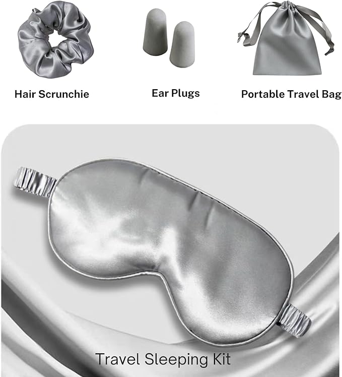 Silk Satin Sleeping Eye Mask, Silvergrey Sleep Eye Mask Night Blindfold for Women and Men, Soft Breathable Blackout Eyeshade Eye Cover for Travel, Wedding Bridesmaid Gift