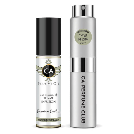 CA Perfume Duo Impression of Thyme Infusion For Women And Men Perfume Layering Set Long Lasting Travel Size EDP + Body Oil Roll-On Bottle 0.27 Fl Oz+0.33 Fl Oz