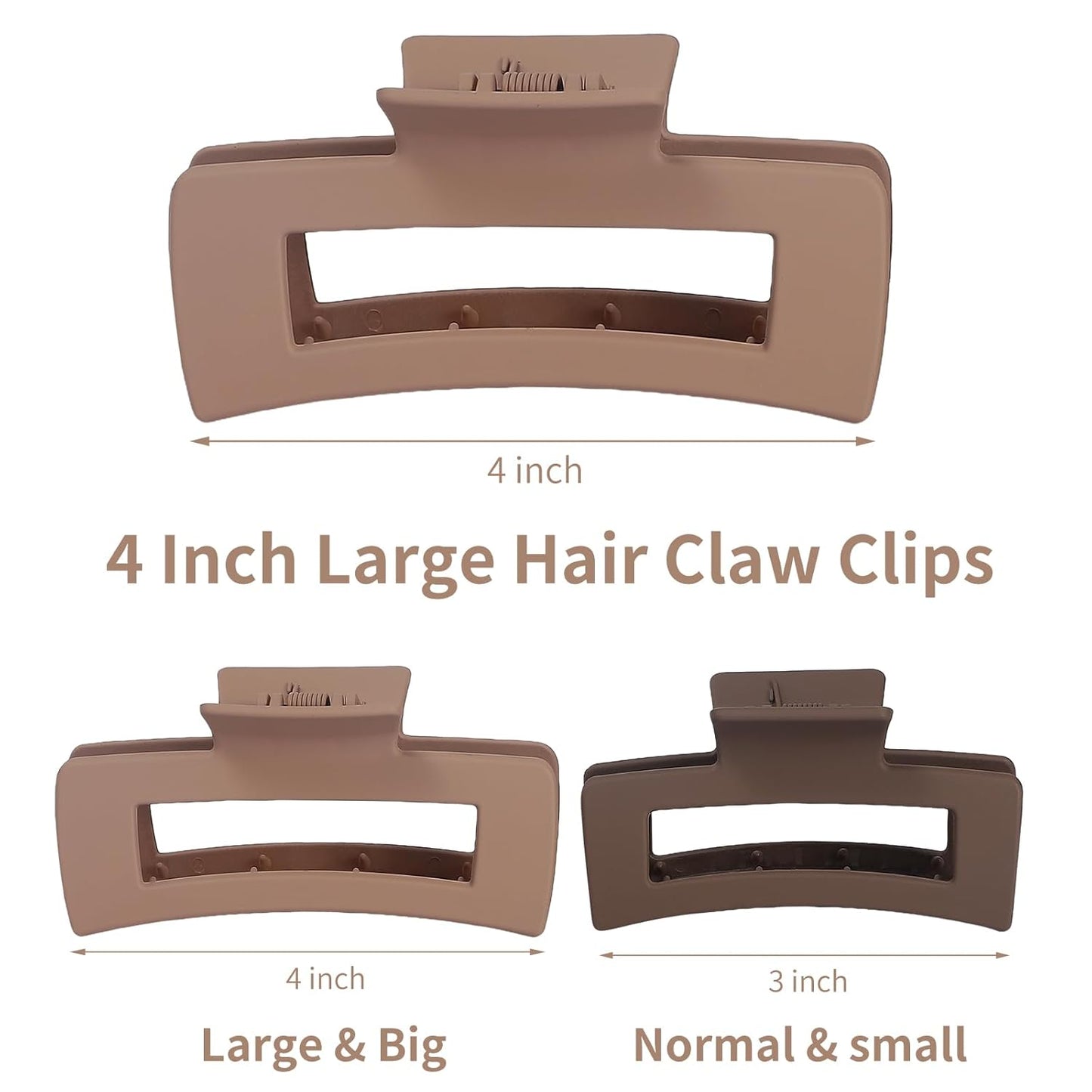 12 Pcs Large Hair Claw Clips for Thick Hair, 4.1 x 2.1 x 1.2 Inch, Square Hair Clips Jumbo Jaw Clips, Bulk Hair Accessories for Women and Girls - Brown