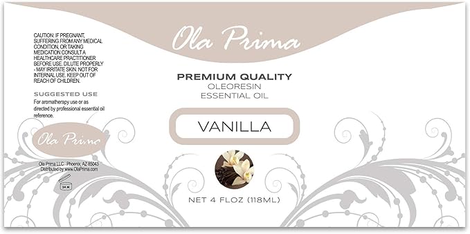 Ola Prima Oils Vanilla Essential Oil 4 oz - Vanilla Essential Oil for Diffuser, Candles, Soap Making, Aromatherapy, and Skin