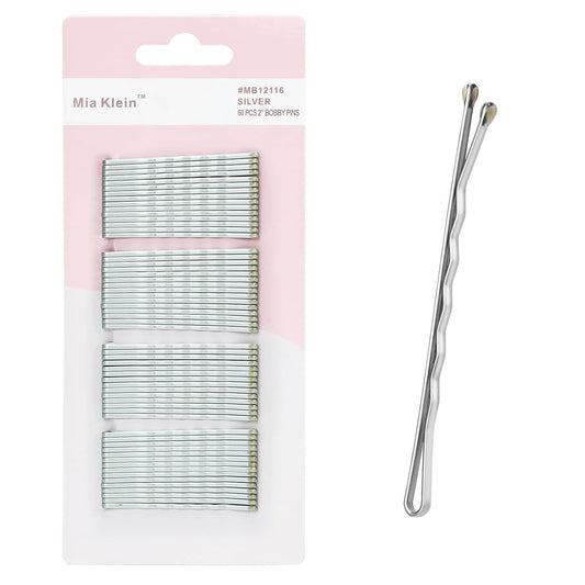 Bobby Pins, Hair Pins 2 Inch 60PCS Crimped Hair Grips for Kids, Girls, and Women, Secure and Easy for All Hair Types, With Ball Tips Design. Hair Accessories for Daily Use (Silver)