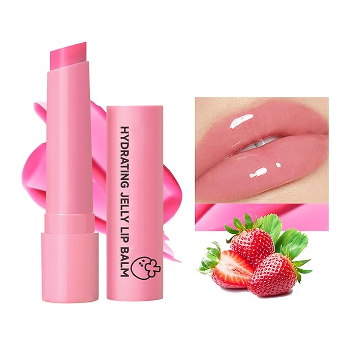 Hydrating Jelly Balm, Tinted Moisturizing Lip Balm For Dry Lips, Instantly Hydrate Lips Conditioning & Nourishing Lip Care Lip Moisturizer Fruit Lip Oil Lip Shine Jelly Lipstick(Strawberry)