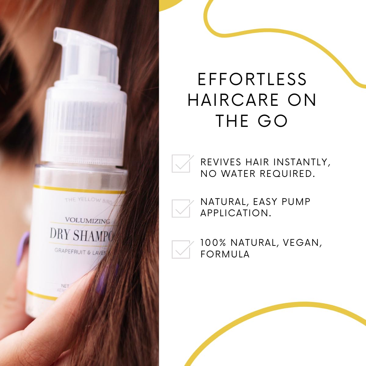 Yellow Bird All Natural Dry Shampoo Powder - Aerosol Free, Talc Free, Volumizing Powder Spray for Light & Dark Hair.