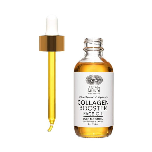 Anima Mundi Collagen Booster Facial Oil - Hydrating Organic Plant-Based Collagen Oil with He Shou Wu & Rose Petals - Restore & Regenerate Collagen Receptors for Glowing Skin Complexion (2oz / 59ml)
