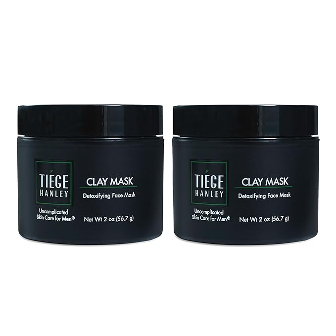 Tiege Hanley Mens Detoxifying Facial Clay Mask, 2 Oz (2-Pack) - Deep Pore Cleansing Charcoal Face Mask with Natural Kaolin Clay Absorbs Excess Oil & Reduces Appearance Pores - Skin Care for Men