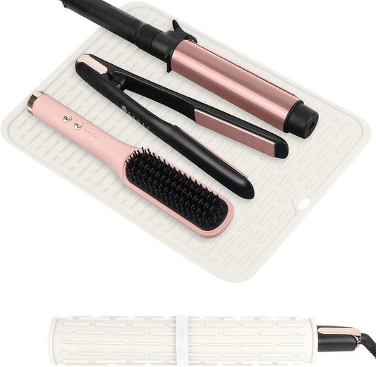 Oversize Silicone Heat Resistant Mat for Curling Irons, Flat Irons, Hair Straighteners and Hot Hair Styling Tools, Portable Hot Tools Sleeve Pad for Travel Vanity Salon(14.2" x 11.0")