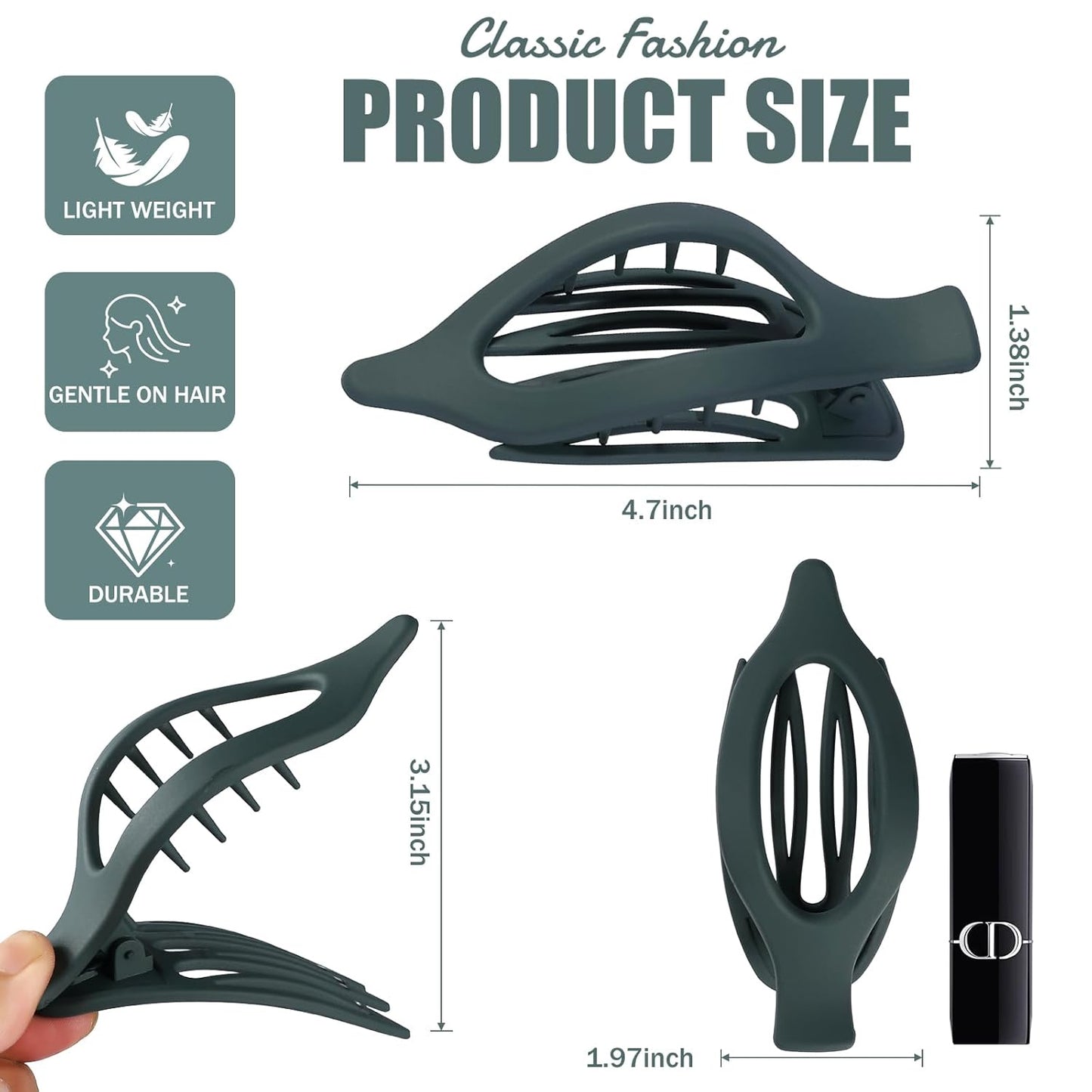 Flat Hair Clips for Women - 6 PCS French Flat Claw Clips Medium Hair Clips for Girls Large Hair Claw Clips for Thick or Thin Hair Strong Hold No Slip Hair Accessories for women (Basic)