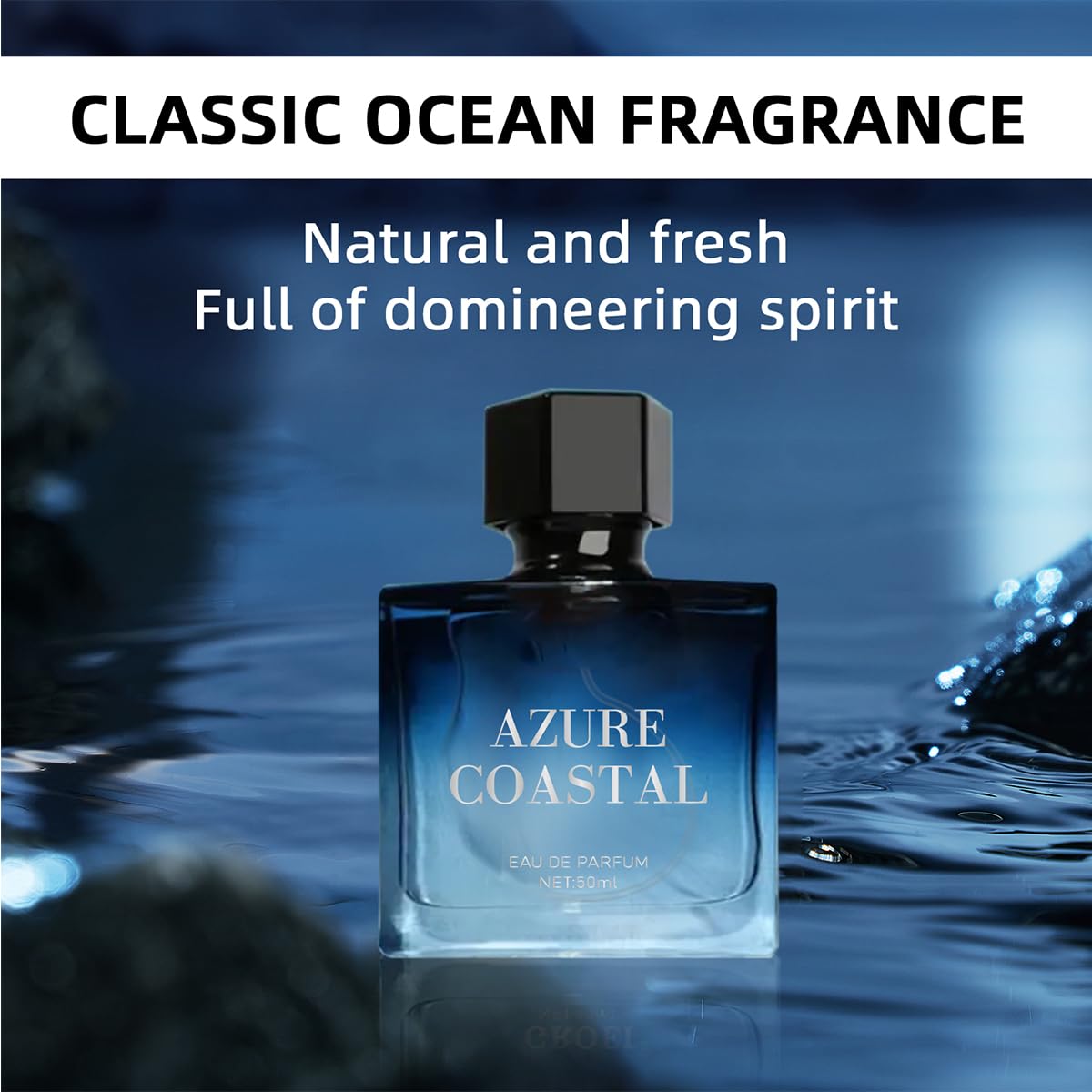 Azure Coastal Eau de Parfum for Man, Eau de Toilette Fragrance for Men, Long-Lasting Fragrance Perfum,1.76 oz, with Bergamot, Jasmine and Musk Notes
