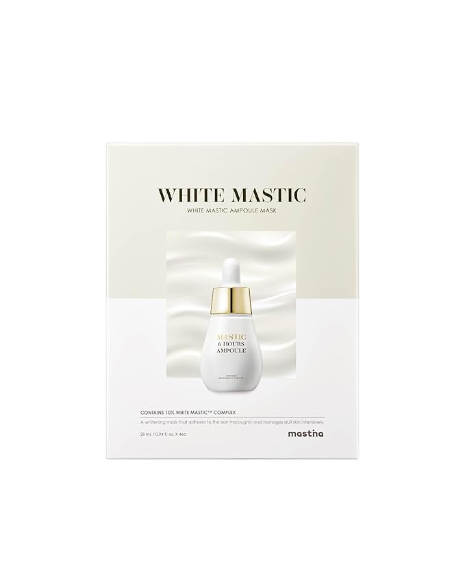 MASTINA White Mastic Ampoule Sheet Mask Pack of 12- Illuminating. Ultra-Moisturizing Facial Mask. Intensive Korean Skin Care. Fermented Mastic Gum