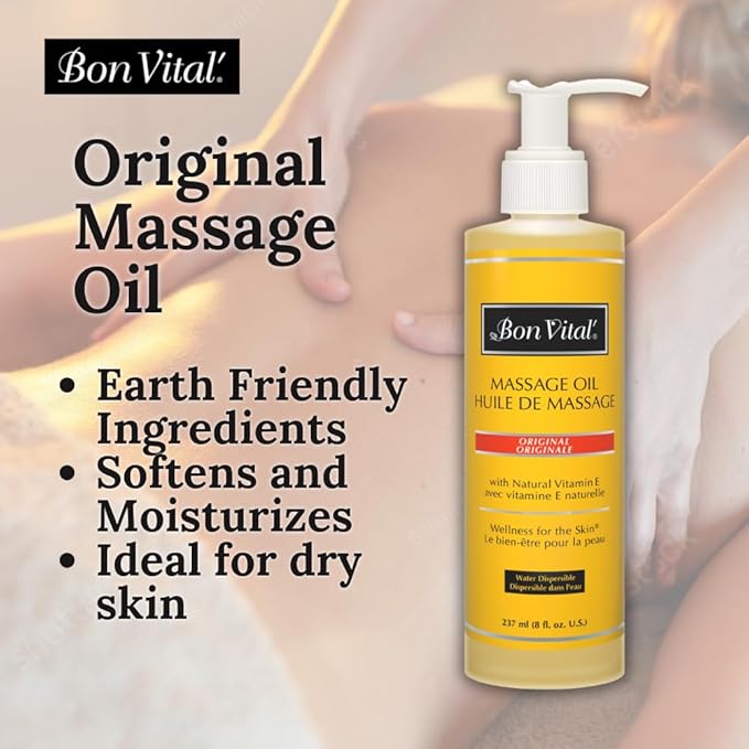 Bon Vital' Original Massage Oil for a Versatile Massage Foundation to Relax Sore Muscles and Repair Dry Skin, Most Requested Best Massage Oil on Market, Unbeatable Consistency and Quality, 8 Oz Bottle