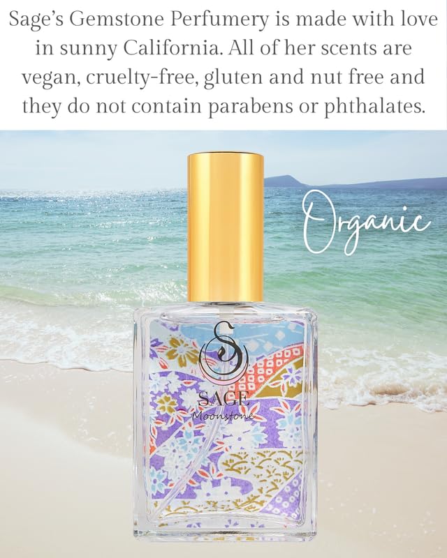 Moonstone Organic Perfume Spray by Sage- 2 oz, Vegan & Cruelty-Free, Floral Scent, Gardenia, Paperwhites, Stargazer Lily - Made in USA