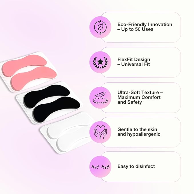 Curacoro Reusable Eye Pads, Silicone Under Eye Patches Lash Lift Cover Eyelash Extension | Soft Pads for Sensitive Skin during Eyelash Perm Lamination & Lash Extensions Remover (Pink, Style 2)