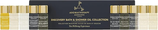 Aromatherapy Associates Essential Oil Blends for Dry Skin Oil & Body Oil for Men & Women, Luxury Shower Oil for Daily Aromatherapy Bath & Body Care, 10 Pack (0.10fl oz Each), Decorative Gift Box