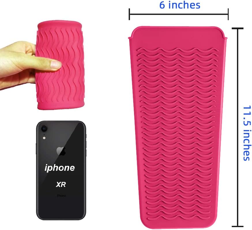 Heat Resistant Silicone Mat Pouch,Hair Styling Tools for Curling Irons, Flat Irons, Hair Straightener， 11.5 * 6 Inches, Food Grade Silicone, Pink