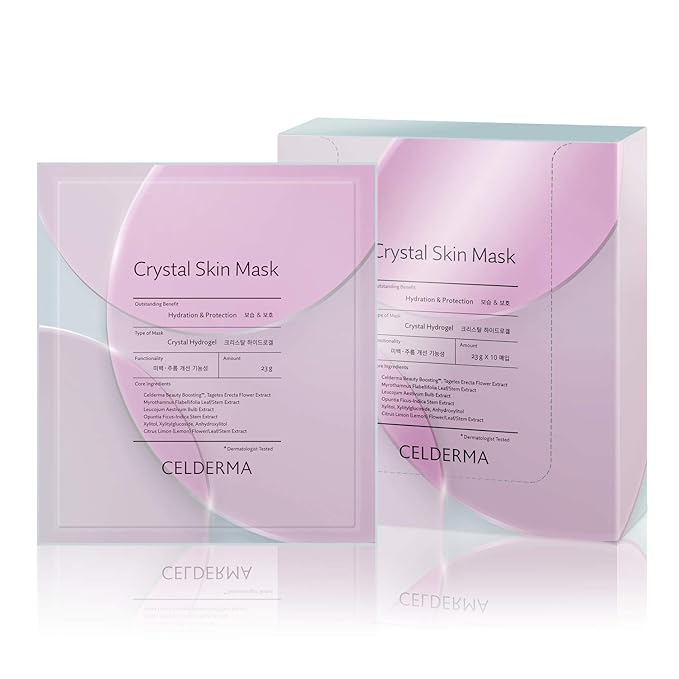 CELDERMA Crystal Skin Mask [10pcs] Korean Hydrogel Collagen, facial mask Pack for Dry Skin, Song Ji Hyo Face Skincare Mask