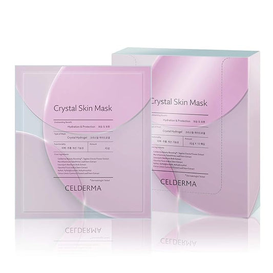 CELDERMA Crystal Skin Mask [10pcs] Korean Hydrogel Collagen, facial mask Pack for Dry Skin, Song Ji Hyo Face Skincare Mask