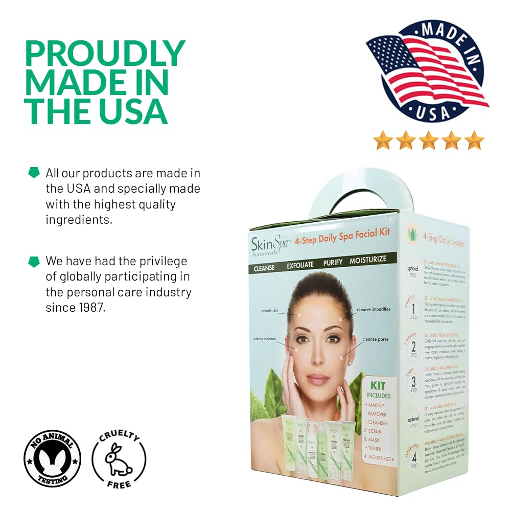 Skin Care Facial Cleanser Set, Daily Routine Kit, System, Infused with Aloe Vera, 8 Oz - Face Wash Scrub, Cleanser, Toner, Makeup Remover, Clay Mask and Moisturizer