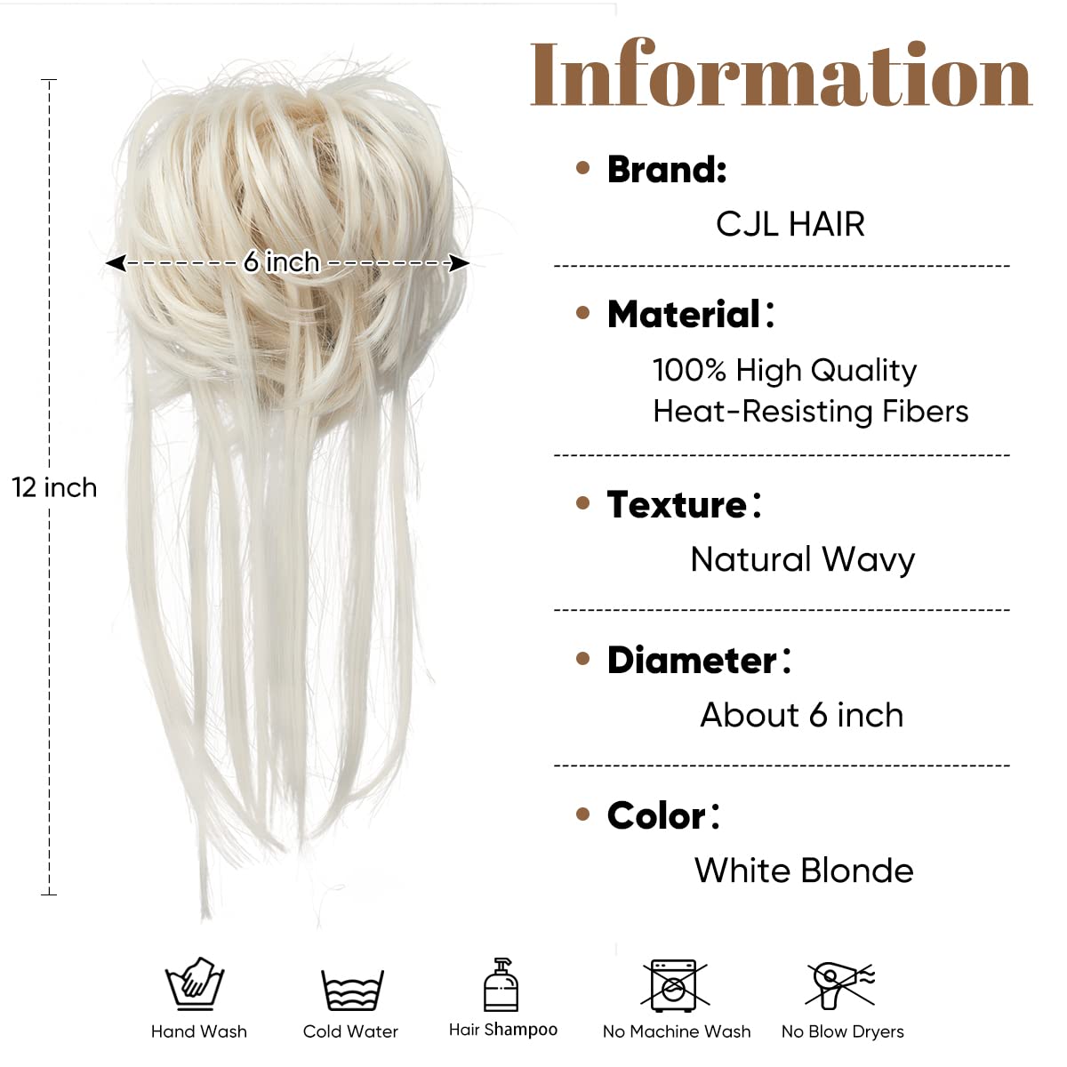 CJL HAIR Messy Bun Hair Piece Curly Hair Bun Extensions with Straight Tails Synthetic Hair Scrunchies Ponytail Hairpieces for Women Platinum Blonde