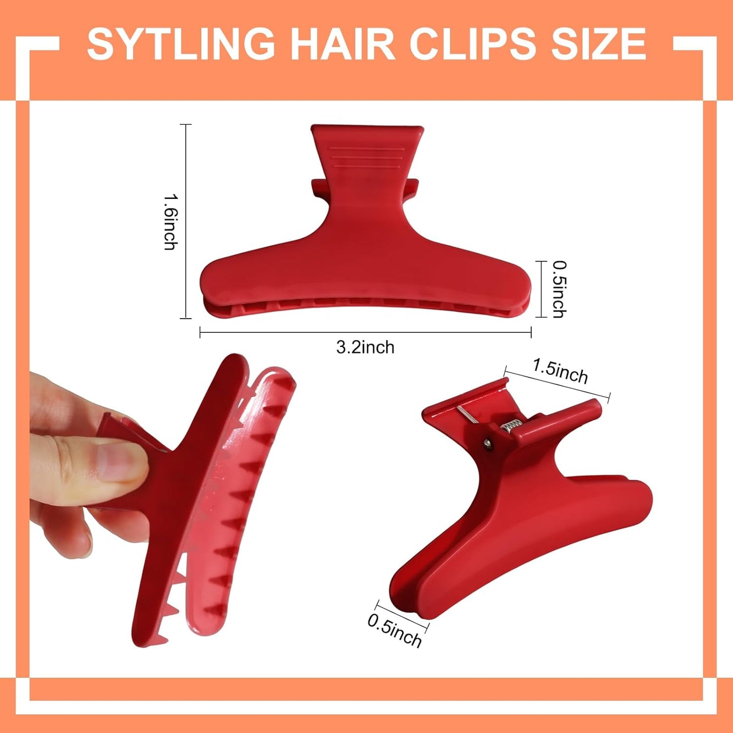 Ondder Red Butterfly Hair Clips for Styling Sectioning Pro Salon Butterfly Plastic Claw Clips Hair Styling Clip Barber Clips for Cutting, Coloring Hair, Hair Accessories for Women Girls