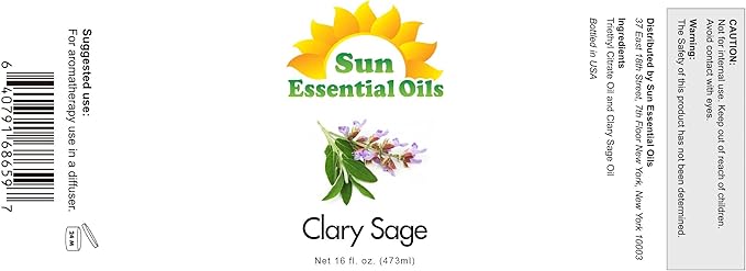 Sun Essential Oils Clary Sage Essential Oil 16oz Bulk for Stress Ease, Sleep, Aromatherapy, DIY