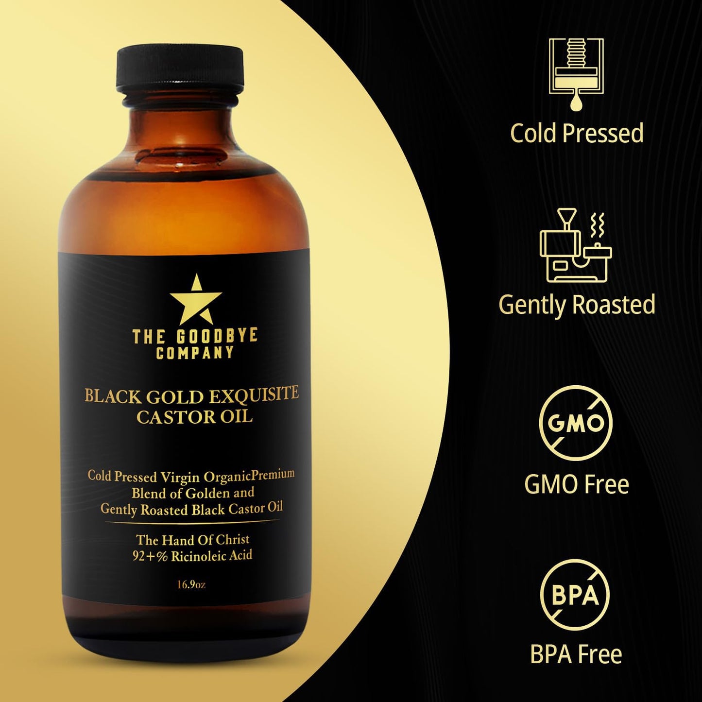 The Goodbye Company 100% Pure Organic Jamaican Black Castor Oil - Premium Cold-Pressed for Hair Growth, Skin Moisturizing, Eyelashes & Eyebrows - 16.9oz